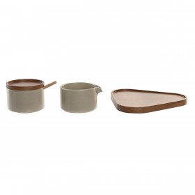 Portazucchero DKD Home Decor 19,5 x 18,5 x 7 cm Beige Marrone Legno d'albero della gomma 4 Pezzi