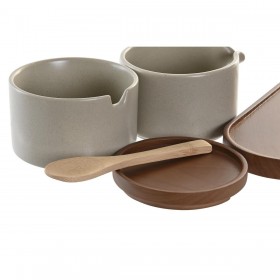 Portazucchero DKD Home Decor 19,5 x 18,5 x 7 cm Beige Marrone Legno d'albero della gomma 4 Pezzi