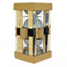 Set per Sushi DKD Home Decor 14,5 x 14,5 x 31 cm Nero Azzurro Gres Orientale (16 Pezzi)