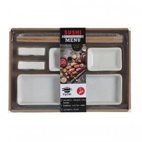 Set per Sushi DKD Home Decor 24 x 7 x 2 cm Naturale Bianco Gres Orientale