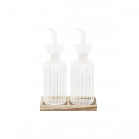 Set olio e aceto DKD Home Decor 250 ml 14 x 7,5 x 21 cm Naturale Trasparente Acacia Vetro Borosilicato