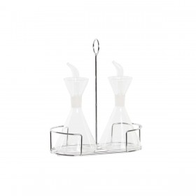 Set olio e aceto DKD Home Decor 200 ml 19,5 x 10 x 23,5 cm Metallo Trasparente 2 Unità Vetro Borosilicato