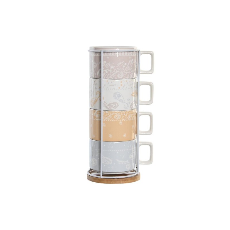 Set di Tazze da Caffè DKD Home Decor Giallo Azzurro Bianco Rosso Metallo Bambù Dolomite 260 ml