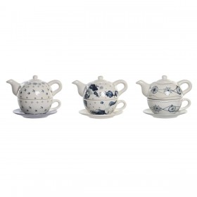 Set Teiera DKD Home Decor Azzurro Bianco 750 ml Dolomite (3 Unità)