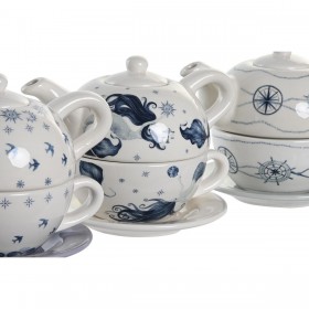 Set Teiera DKD Home Decor Azzurro Bianco 750 ml Dolomite (3 Unità)