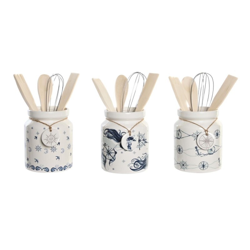 Contenitore per Utensili da Cucina DKD Home Decor Metallo Dolomite Legno MDF 12 x 12 x 25 cm (3 Unità)