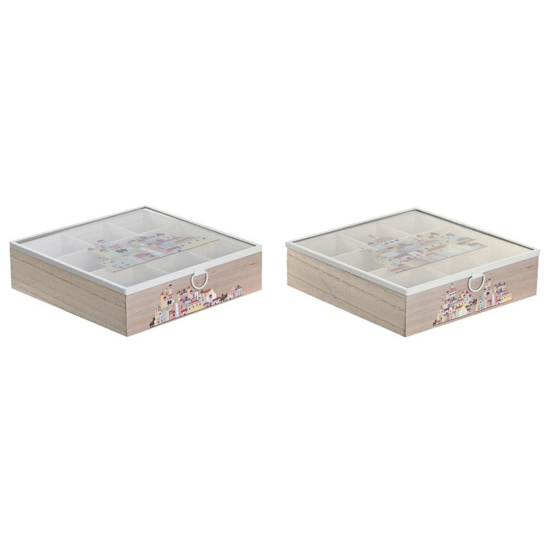 Scatola per Infusioni DKD Home Decor Cristallo Metallo Multicolore Legno MDF (24,5 x 24,5 x 6 cm) (2 Unità)