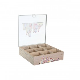 Scatola per Infusioni DKD Home Decor Cristallo Metallo Multicolore Legno MDF (24,5 x 24,5 x 6 cm) (2 Unità)