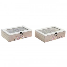 Scatola per Infusioni DKD Home Decor Cristallo Multicolore Legno MDF (2 Unità) (23 x 15 x 7 cm)