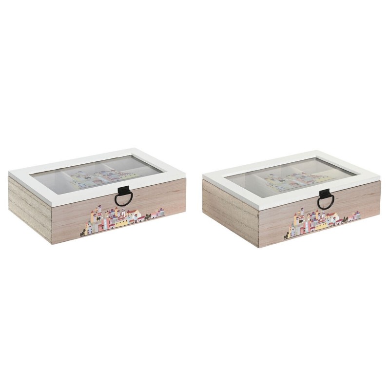 Scatola per Infusioni DKD Home Decor Cristallo Multicolore Legno MDF (2 Unità) (23 x 15 x 7 cm)