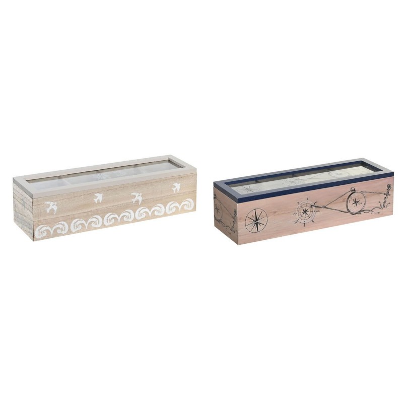 Scatola per Infusioni DKD Home Decor Cristallo Azzurro Bianco Legno MDF (30 x 9 x 8 cm) (2 Unità)