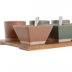 Set da Aperitivo DKD Home Decor 28 x 18,8 x 1,5 cm Porcellana Multicolore Bambù 10 Pezzi Scandinavo