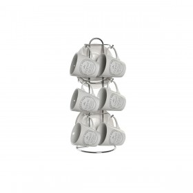 Set di Tazze e Piatti DKD Home Decor Bianco Metallo Gres 90 ml 8 x 6 x 6 cm 11 x 11 x 2 cm