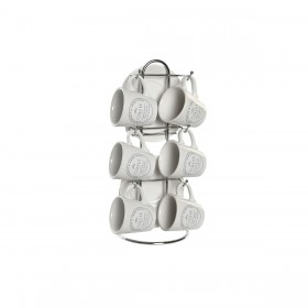 Set di Tazze e Piatti DKD Home Decor Bianco Metallo Gres 180 ml 12 x 12 x 2 cm