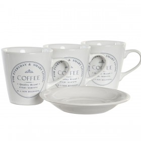 Set di Tazze e Piatti DKD Home Decor Bianco Metallo Gres 180 ml 12 x 12 x 2 cm