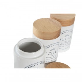 Barattolo DKD Home Decor Legno Bianco Gres 10 x 10 x 16 cm (3 Unità)