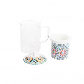 Tazza con Filtro per Infusioni DKD Home Decor Multicolore Arancio Piastrella Arabo 300 ml (2 Unità)