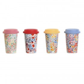 Tazza con Coperchio DKD Home Decor Multicolore Fiori 400 ml (4 Unità)