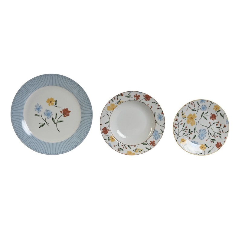 Servizio di Piatti DKD Home Decor Azzurro Bianco Porcellana Floreale 27 x 27 x 3 cm 18 Pezzi