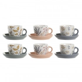 Set di Tazze e Piatti DKD Home Decor Azzurro Grigio Multicolore Rosa chiaro Porcellana 90 ml 11 x 11 x 2 cm (3 Unità)