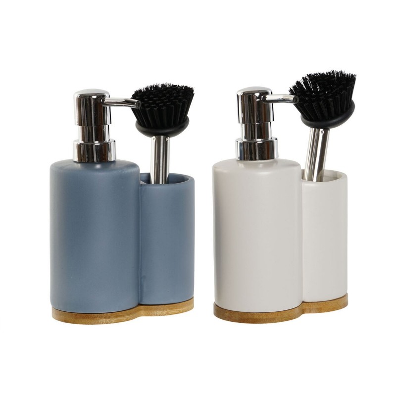 Dispenser di Sapone 2 in 1 per Lavandino DKD Home Decor Bambù Acciaio inossidabile Dolomite 11,5 x 6,5 x 18,5 cm (2 Unità)