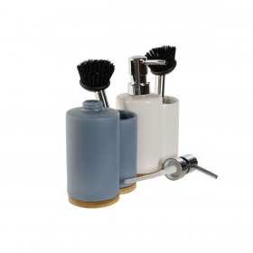 Dispenser di Sapone 2 in 1 per Lavandino DKD Home Decor Bambù Acciaio inossidabile Dolomite 11,5 x 6,5 x 18,5 cm (2 Unità)
