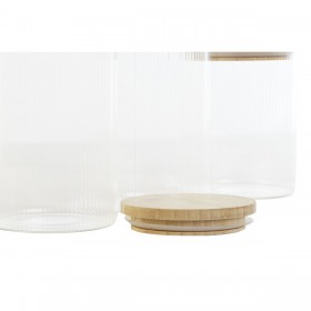 Set di 3 Barattoli Home ESPRIT Trasparente Silicone Bambù Vetro Borosilicato 10 x 10 x 22,3 cm
