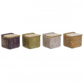 Portasale con Coperchio DKD Home Decor Verde Rosa Senape Lilla Bambù 750 ml 14 x 12,5 x 12 cm (4 Unità)