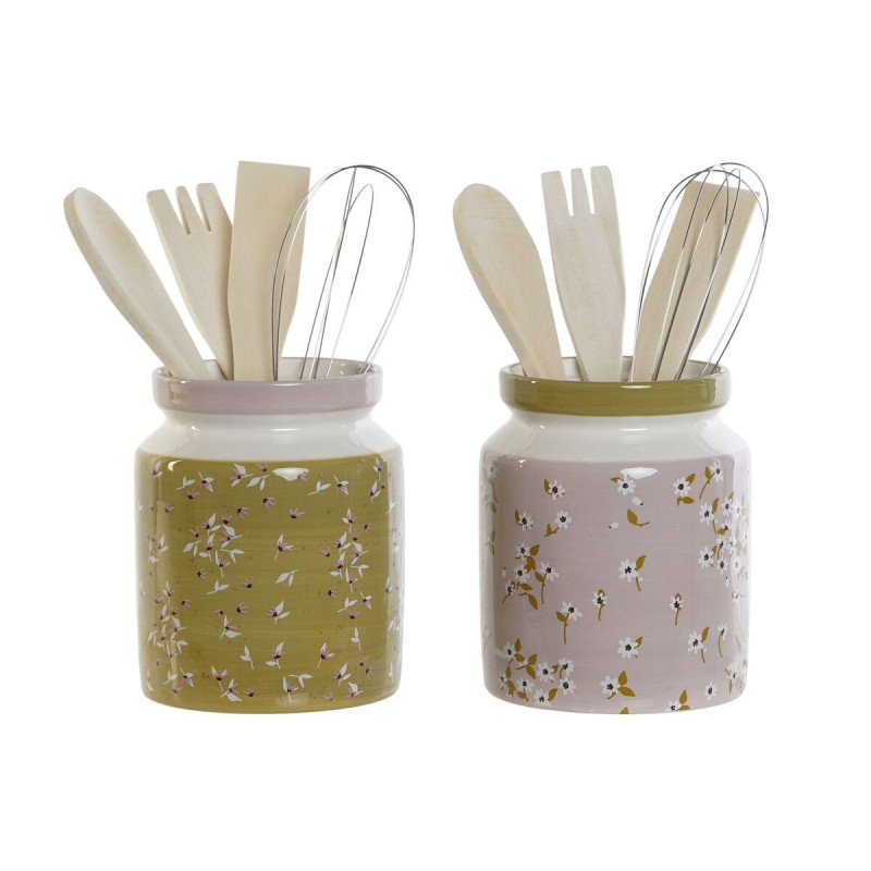 Contenitore per Utensili da Cucina DKD Home Decor Metallo Dolomite Legno MDF 12 x 12 x 25 cm (2 Unità)