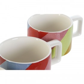 Set di Tazze da Caffè DKD Home Decor Bianco Multicolore Marrone Chiaro Metallo Bambù Dolomite 260 ml