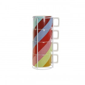 Set di Tazze da Caffè DKD Home Decor Bianco Multicolore Marrone Chiaro Metallo Bambù Dolomite 260 ml