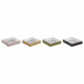 Portatovagliolo DKD Home Decor Verde Senape Marrone scuro Metallo Alluminio Legno MDF 18 x 18 x 4 cm (4 Unità)