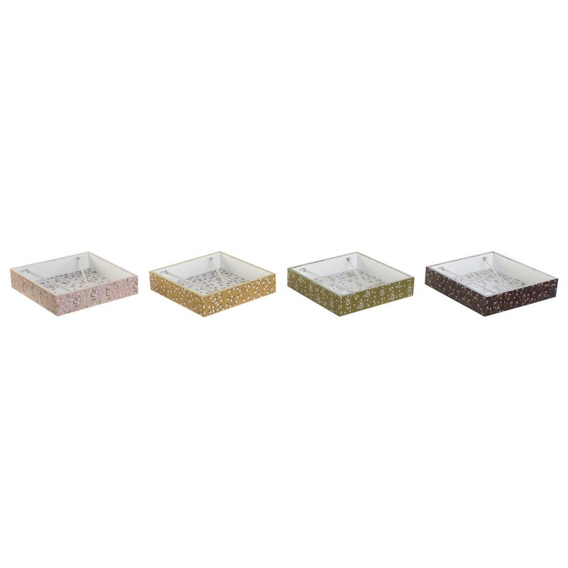 Portatovagliolo DKD Home Decor Verde Senape Marrone scuro Metallo Alluminio Legno MDF 18 x 18 x 4 cm (4 Unità)