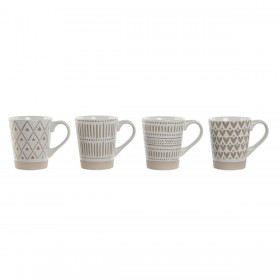 Set di 4 Tazze Mug Home ESPRIT Bianco Beige Gres 360 ml 9 x 7 x 10,6 cm