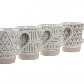 Set di 4 Tazze Mug Home ESPRIT Bianco Beige Gres 360 ml 9 x 7 x 10,6 cm