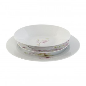 Set di Stoviglie Home ESPRIT Bianco Verde Rosa Porcellana 18 Pezzi 27 x 27 x 2 cm