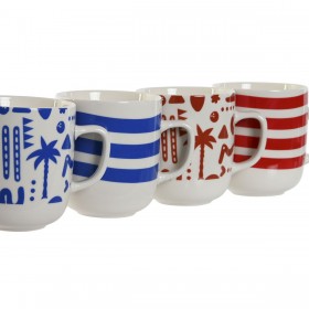 Tazza Mug Home ESPRIT Azzurro Rosso Porcellana Boho 380 ml (4 Unità)