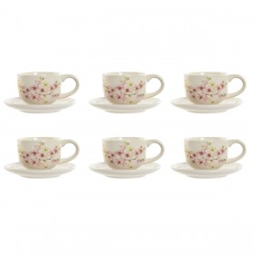 Set di Tazze da Caffè Home ESPRIT Giallo Bianco Rosa Lilla Metallo Dolomite 180 ml