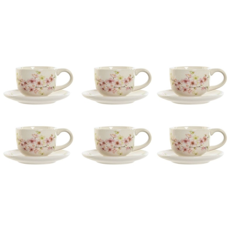 Set di Tazze da Caffè Home ESPRIT Giallo Bianco Rosa Lilla Metallo Dolomite 180 ml