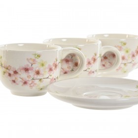 Set di Tazze da Caffè Home ESPRIT Giallo Bianco Rosa Lilla Metallo Dolomite 180 ml
