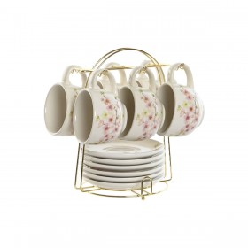 Set di Tazze da Caffè Home ESPRIT Giallo Bianco Rosa Lilla Metallo Dolomite 180 ml