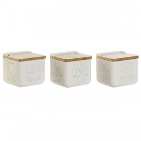 Portasale con Coperchio DKD Home Decor Azzurro Bianco Verde Lilla Bambù Scandi 750 ml 14 x 12,5 x 12 cm (3 Unità)