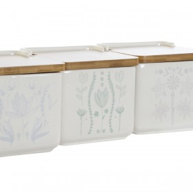 Portasale con Coperchio DKD Home Decor Azzurro Bianco Verde Lilla Bambù Scandi 750 ml 14 x 12,5 x 12 cm (3 Unità)