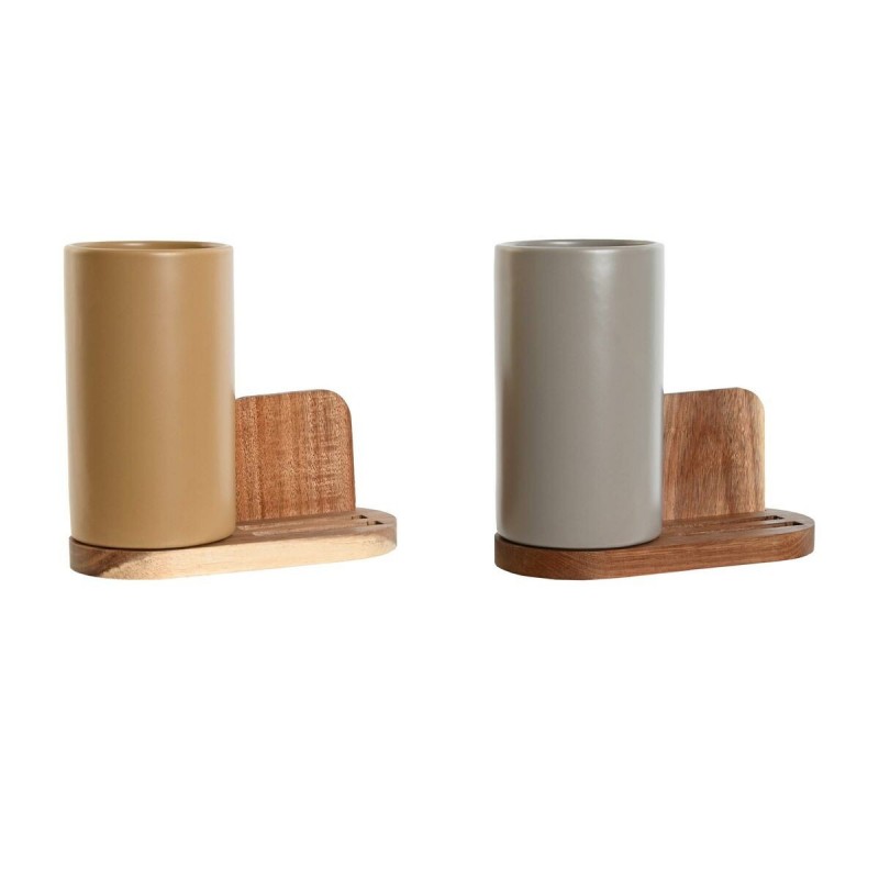 Contenitore per Utensili da Cucina Home ESPRIT Acacia Dolomite 20 x 9,5 x 18,5 cm (2 Unità)