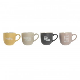 Set di 4 Tazze Mug Home ESPRIT Giallo Beige Grigio Rosa Porcellana 410 ml 13 x 9 x 9,4 cm