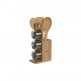 Supporto per Utensili da Cucina Home ESPRIT Bambù Acciaio inossidabile 8 x 13 x 27 cm 6 Pezzi