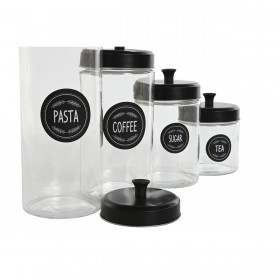 Set di 4 Barattoli Home ESPRIT Nero Metallo Cristallo 1 L 1,5 L 1,8 L 10,4 x 10,4 x 26,4 cm