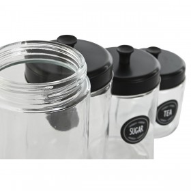 Set di 4 Barattoli Home ESPRIT Nero Metallo Cristallo 1 L 1,5 L 1,8 L 10,4 x 10,4 x 26,4 cm