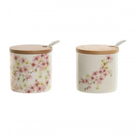 Portazucchero Home ESPRIT Bianco Rosa Lilla Bambù Dolomite 7,5 x 7,5 x 7,5 cm (2 Unità)
