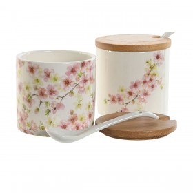 Portazucchero Home ESPRIT Bianco Rosa Lilla Bambù Dolomite 7,5 x 7,5 x 7,5 cm (2 Unità)